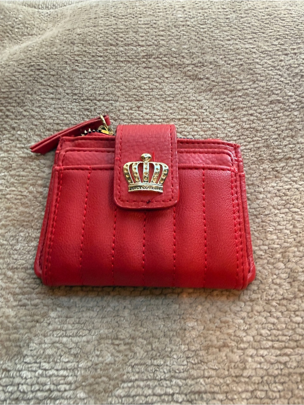 Juicy Couture Red Quilted Wallet with Gold Crown Accent